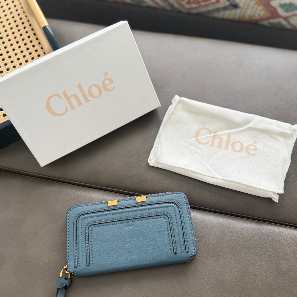 Chloé Blue Leather Wallet with Gold Accents